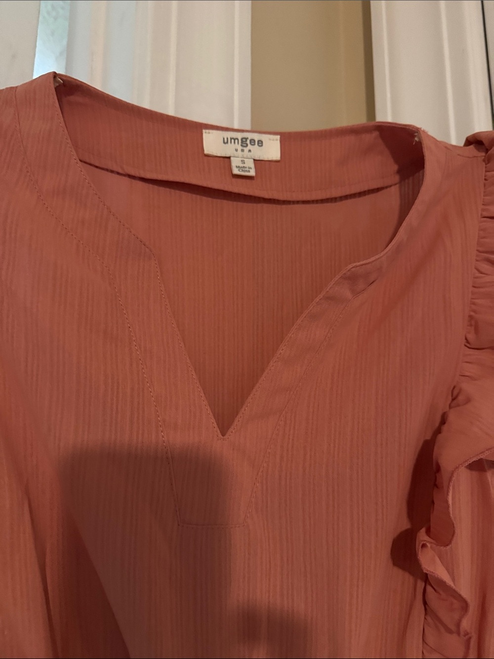 Umgee Rust Ruffle Sleeve V-Neck Mini Dress - Picture 3 of 5